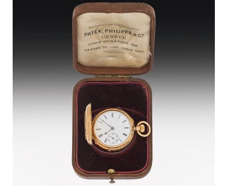 Goldene Damensavonette, Patek Philippe14 Karat Gold; auf dem Außendeckel großes aufgelegtes Monogramm "EA", Emailzifferblatt 