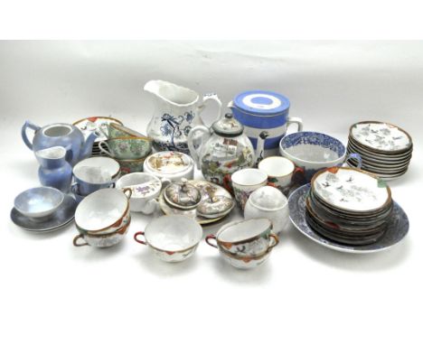 A collection of assorted teasets, to include a Cornishware jug, Japanese eggshell cups and saucers, a Spode Copeland coffee c