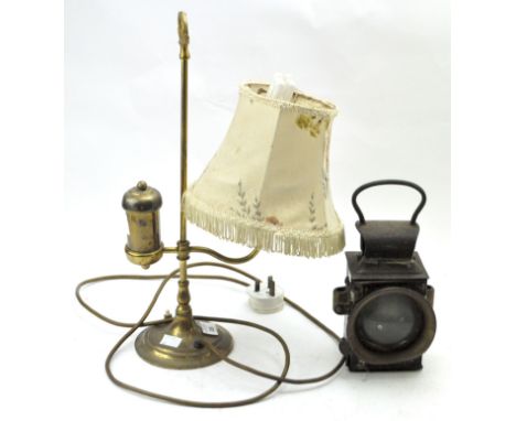 A vintage railway signal oil lamp and an adjustable table lamp, height of signal lamp 24cm