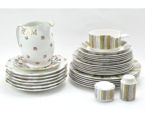 A Midwinter part dinner service and other ceramics, including Haviland Limoges plates and a Dairy Outfit Co. cream jug 