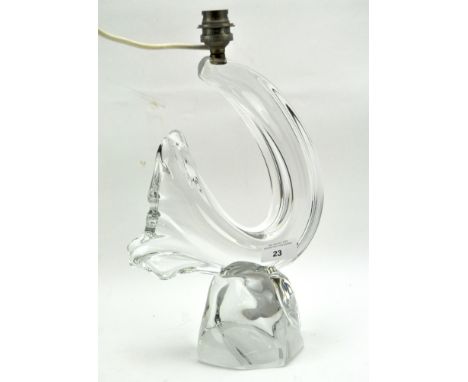 A 1960's French Daum glass table lamp base, designed as a contemporary sculpture, height 34cm