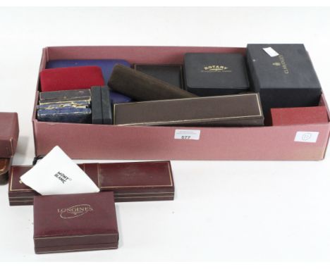 A quantity of assorted vintage watch and jewellery boxes, including brands such as Longines, Rotary and Claridges