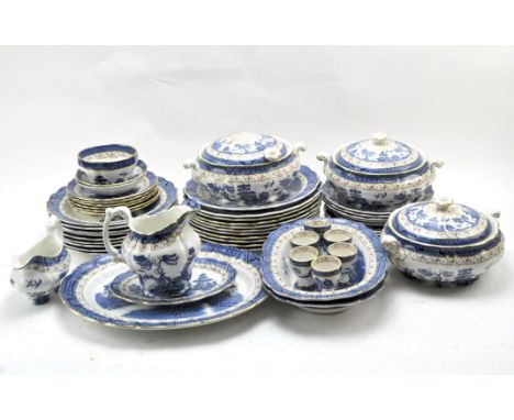 An extensive Booths 'Real Old Willow' dinner service including plates, tureens, suace boat, jug, egg cups, and more Condition