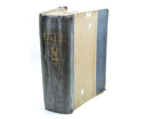 A large early 20th century scrap book labelled for 'Newnes Ltd/ Country Life Ltd/ 2/ 2019/6057', containing cut out images of