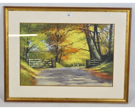A Barry Watkin giclee print, depicting a country road titled Crowcombe Park Gate, certificate of authenticity on the reverse,