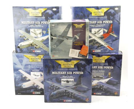 A collection of six Corgi Aviation archive diecast models, five of which being Hercules, to include; Lockheed KC-13F Hercules