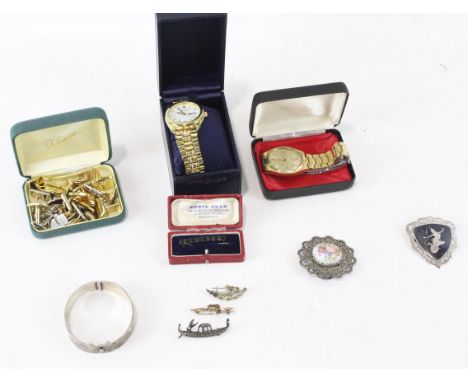 Two watches and an assortment of jewellery, including one Pulsar watch, a boxed Sekonda watch, a silver bangle, assorted cuff