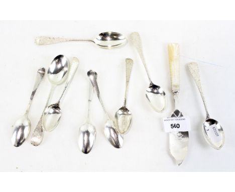 A selection of assorted silver flatware, to include four Georgian teaspoons, four teaspoons hallmarked London 1900 and a Geor