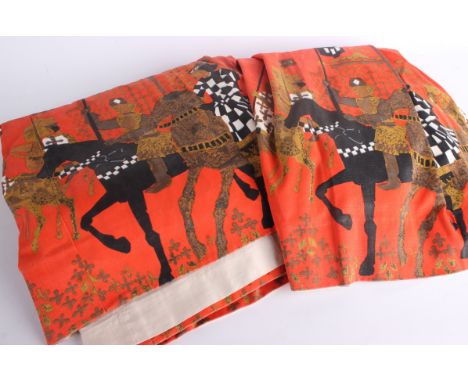 Two 1960s Tibor Reich lined curtains - 'A Tournament' pattern no.322A, the first measures 154cm x 300cm (un-gathered) the sec