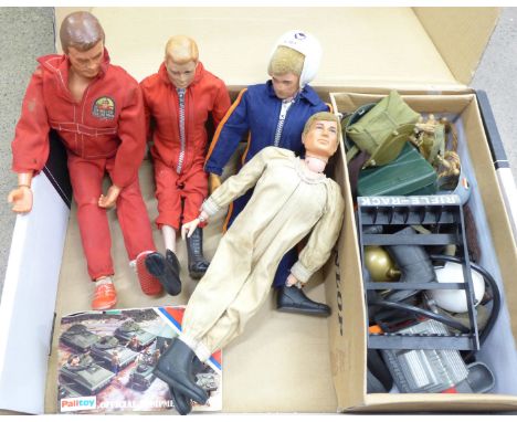 A collection of Action Man figures, a Six Million Dollar Man figure and accessories 