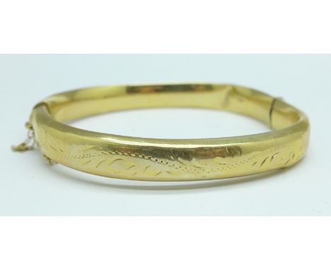A 9ct gold bangle, a/f, 10.2g 
