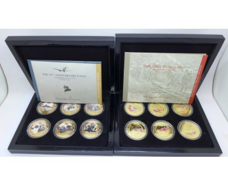 Two commemorative coin sets, D-Day and The First World War 