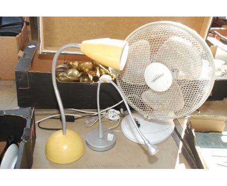 Two adjustable desk lights and fan. desk lamp no PSU