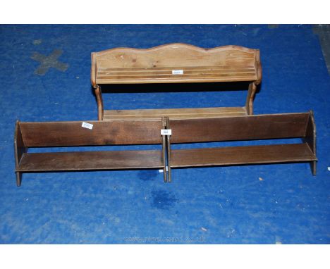 A hardwood pair of book troughs 21" and pine kitchen spice rack 23".