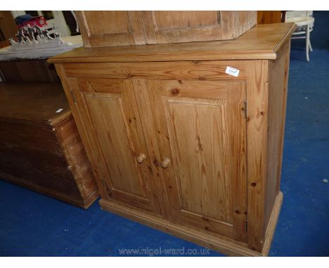 A pine floor standing two shelf cupboard, 38" long x 36" high x 17" deep.
