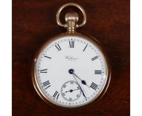 A 1920’s Waltham (U.S.A.) gent’s pocket watch in 9ct. gold case, the white enamel dial with roman numerals &amp; subsidiary s