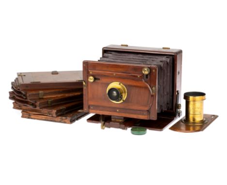 A W. W. Rouch &amp; Co. Patent Half Plate Mahogany Transitional Camera, 1878-1911, with Ross No.3 Symmetrical 5" rotary Water