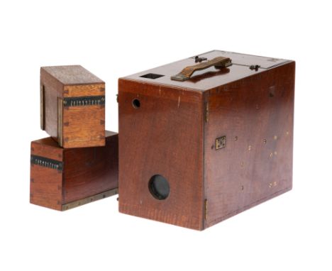 A Good Unmarked Magazine Fed Detective Camera, wood, unusual design, with unmarked disk-aperture lens, rotary disk shutter, m