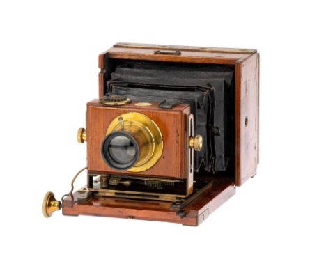 An S. J. Levi &amp; Co Minia Quarter Plate Mahogany &amp; Brass Folding Camera, 1896, mahogany &amp; brass, with an unmarked 