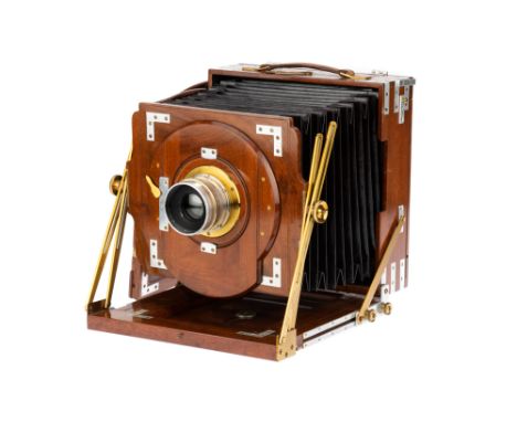 A Fine Sanderson A-Pattern Mahogany &amp; Aluminium Whole Plate Field Camera, 1900-, with Zeiss Patent f/8 19¼ aluminum lens,