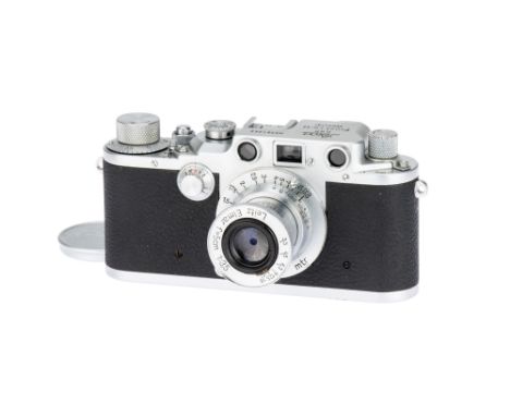 A Leica IIIc Rangefinder Camera, 1940, chrome, serial no. 361243, with Leitz Elmar f/3.5 50mm lens, 1935, chrome, serial no. 