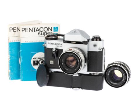 A VEB Pentacon Super 35mm SLR Camera, 1969, chrome, serial no. 5515, with Carl Zeiss Jena Pancolar f/2 50mm lens, serial no. 