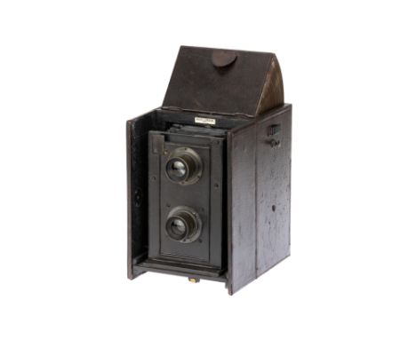 A Ross Portable Dividing Twin Lens Camera, 1890-1900, quarter plate, black, with Ross Zeiss Anastigmat f/8 167mm lenses, seri