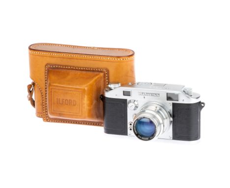 An Ilford Witness Rangefinder Camera, 1952, chrome, serial no. 5022, with a Dallmeyer Super Six f/1.9 2" lens, body, VG, shut