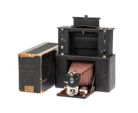 A Blair Camera Co. No.3 Focussing Weno Hawk-Eye Folding Bed Camera, 1902-03, black, serial no. 659, body G-VG, some slight we