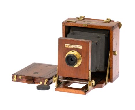 A J. Lancaster &amp; Son Le "Merveilleux" Quarter Plate Mahogany Camera, 1895, mahogany &amp; brass, with J. Lancaster slidin