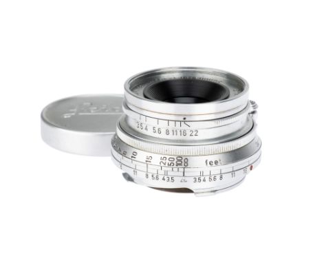 A Leitz Summaron f/3.5 35mm Lens, 1960, chrome, serial no. 1180253, body F-G, some marking to rear blacking, aperture mechani