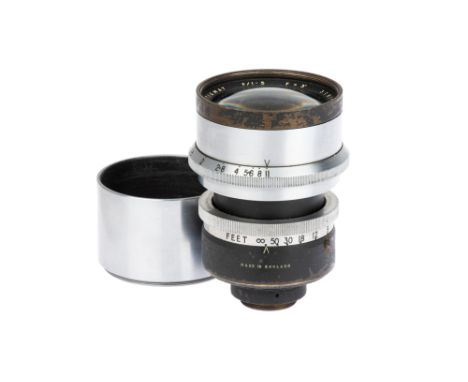 A J. H. Dallmeyer Speed f/1.5 3" Lens, cine C mount, black/chrome, serial no. 318145, body, VG, elements, VG, some light inte