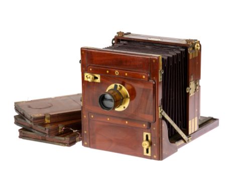 A G. Hare Half Plate Mahogany &amp; Brass Tailboard Camera, 1870-80, with adjustable tilting back, with Ross Rapid Symmetrica