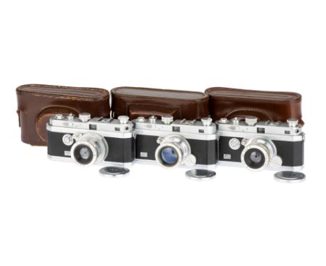 Three Foca 35mm Rangefinder Cameras, to include a Foca PF2B, serial no. 45.992B, body G, shutter working, with Oplarex f/1.9 