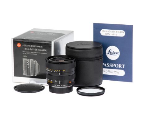 A Leica Vario-Elmar-R f/3.5-4 21-35mm ASPH Lens, 2003, black, serial no. 3951154, body, VG-E, elements, VG, complete with mak