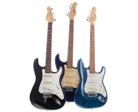 Three S Type electric guitars to include an Encore, Stagg and a left-handed Encore (3)