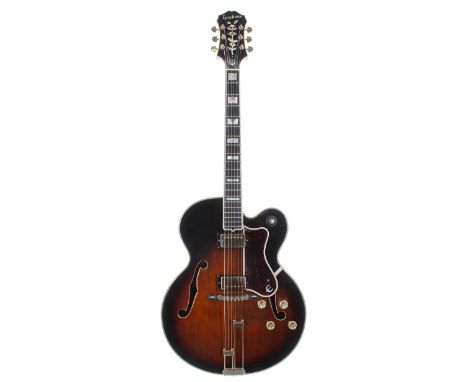 Epiphone Emperor hollow body electric guitar, made in Japan, circa 1983, ser. no. 4xxxxx0; Finish: antique sunburst, minor di