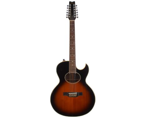 1980s Washburn Festival Series Tanglewood-12 twelve string electro-acoustic guitar; Back and sides: rosewood, many scratches;