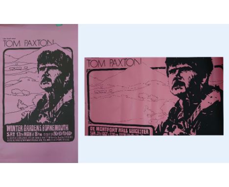 Tom Paxton - two original 1970s Tom Paxton concert posters for De Montford Hall, Leicester, one portrait, the other landscape