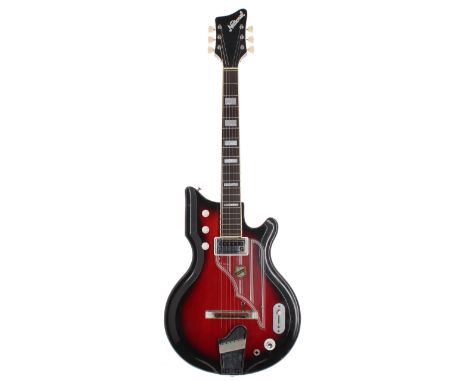 1962 National Westwood 75 electric guitar, made in USA, ser. no. G3xx1; Finish: red burst, lacquer checking, dings and blemis