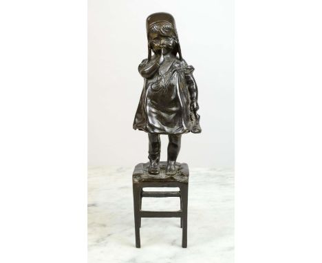 BRONZE, toddler standing on a stool, 29cm H. 