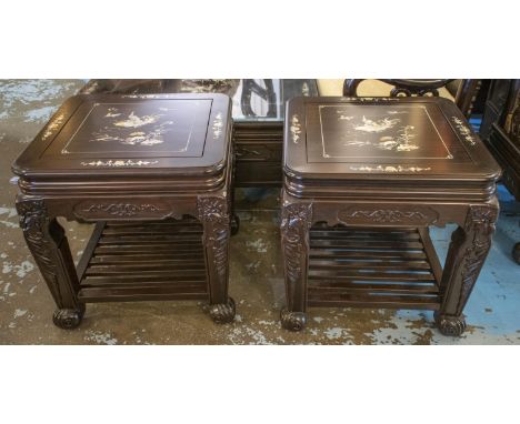 LAMP TABLES, a pair, en suite with previous lot,  62cm H x 60cm W x 60cm D. (2) 