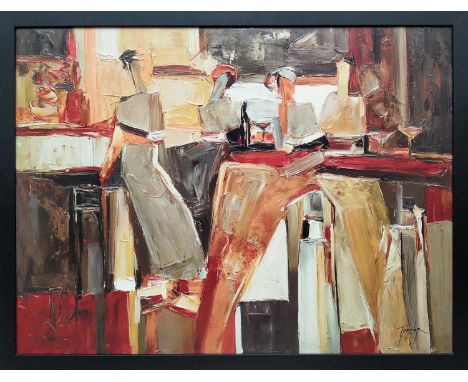 YURI TREMLER (Ukrainian b.1961), 'Cafe scene'  large signed hand finished print on canvas, 75cm x 100cm. 