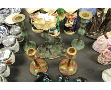 Brass Candlestick and 2 Frogs &amp; Pair of Candlesticks