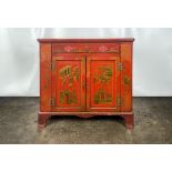 Antique Chinoiserie Cabinet Red and Gilded Lacquer