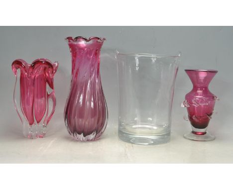 A collection of retro vintage studio art glass comprising of two retro vintage late 20th century Czech studio art glass vases
