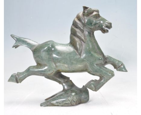 A 20th century antique Chinese oriental green marble / stone replica statue of the &nbsp;Flying Horse of Gansu originally fro