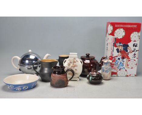 A collection of vintage 20th century ceramic ware to include Dunster crimped small vase, brown pot, tankard, chrome metal and