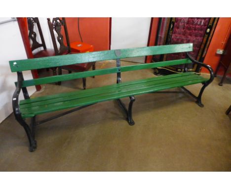 A cast iron railway platform bench 