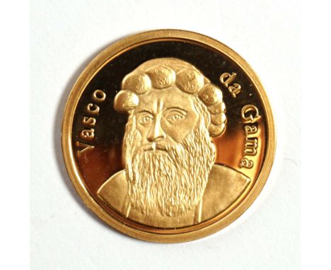 PORTUGAL, ECU-Goldmedaille, 1993, Vasco da Gama,ca. 3,12g 585er-Gold, PP